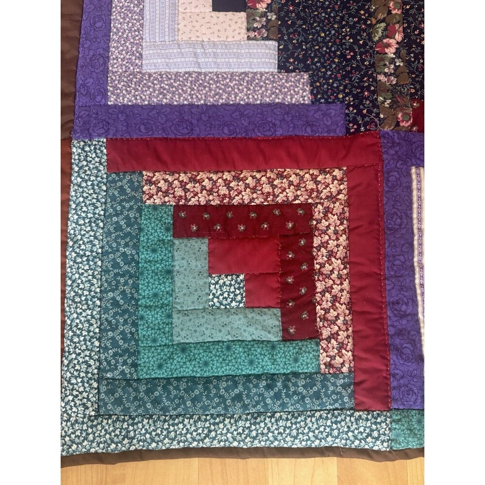 Handmade Log Cabin Patchwork Quilt 51”x51” - Picture 4 of 8
